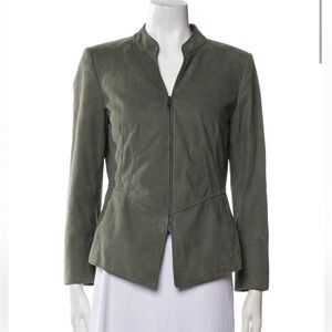 Lafayette 148 New York Olive Green Tailored Buttery Leather Jacket Blazer Size S